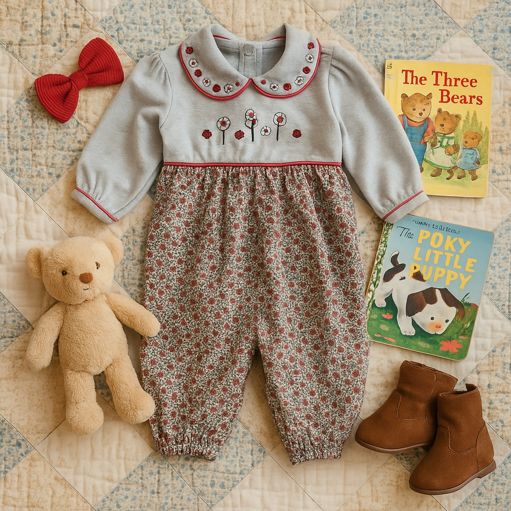 Vintage 1990s Class Club Baby Girl Romper – Floral Embroidered Bubble Suit 18M